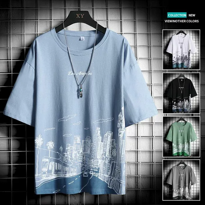 Tシャツ メンズ 半袖 プリント パーカー トップス カットソー 春 夏 秋 薄手 大きいサイズ おしゃれ トップス ラウンドネック カジュアル tシャツ