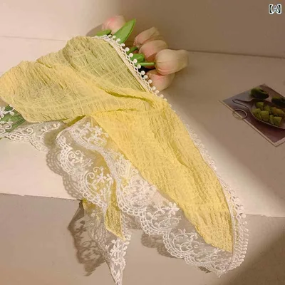 バンダナ おしゃれ ヘアアクセサリー Yu Shuxin 同じ 黄色の レースの 三角形の スカーフの ヘッド スカーフ レディース 夏の 薄手 日焼け防止 海辺の 写真の 休暇の 田園 風