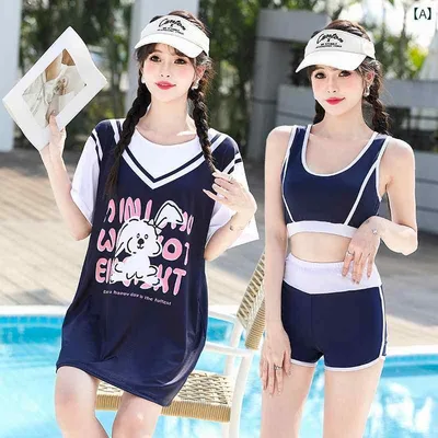 Swimsuit Shorts Ladies Swimwear Ladies Hot Split Three Piece Suit 2024 Hot Style Conservative Plus Size Fat mm Slim Belly Cover