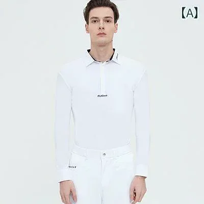乗馬 ウェア スリム フィット メンズ 乗馬 長袖 Tシャツ 服 トップス グレーディング 競技用 白 襟 吸汗 通気性高 弾性