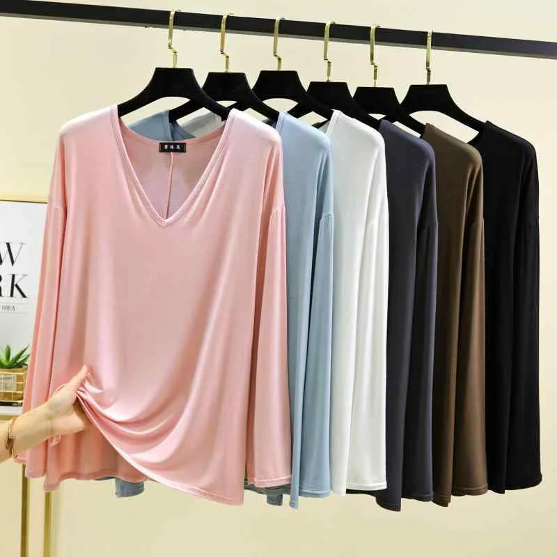 Tシャツ レディース 長袖 Vネック 夏 薄手 ルーズ 無地 シンプル トップス 大きめサイズ モダール 吸湿速乾 接触冷感 コットン混 ベーシック 普段使い カジュアル