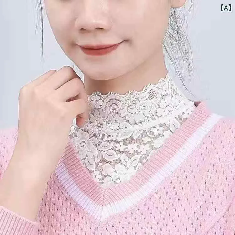 レディース 付け襟 ハイネック レース ノースリーブ インナー ショート丈 ベースレイヤー フェミニン セーター 合わせ 女性らしい トップス 軽量 伸縮性