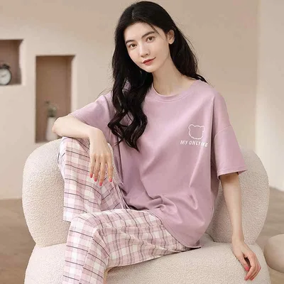 パジャマ レディース 春夏 シンプル 綿100% 半袖 ロングパンツ セット かわいい カジュアル 外出着用可 ルームウェア 快適 リラックス 部屋着 通勤対応 軽量 吸湿速乾