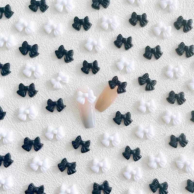 ネイルチャーム ヘアアクセサリー 黒白 蝶結び リボン レジン DIY パーツ スマホカードホルダー かわいい 軽量 素材