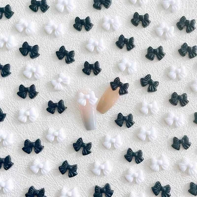 ネイルチャーム ヘアアクセサリー 黒白 蝶結び リボン レジン DIY パーツ スマホカードホルダー かわいい 軽量 素材