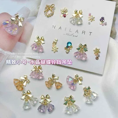 ネイルパーツ クリスタル ベル 飾り クリスマス 蝶結び リボン ペンダント 合金 透明 カラフル ストーン 冬 装飾 キラキラ 輝き