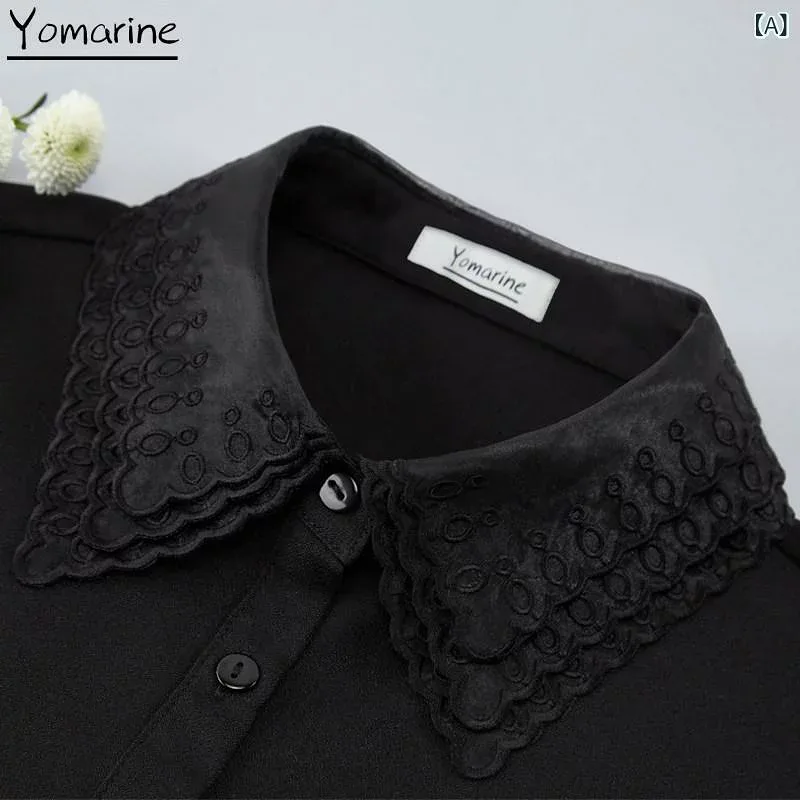 レース つけ 襟 レディース Youmeirui ブラックオー ガンザ つけ 襟 レディース 刺繍 シャツ