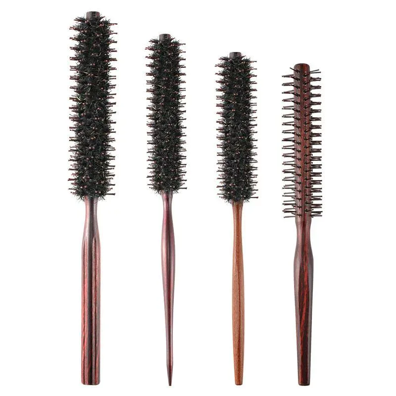 ヘアコーム 豚毛 ローラー 巻き髪用 直髪用 耐熱 丸型 木製 小型 スタイリング ヘアケア ソフト ナチュラル 普段使い