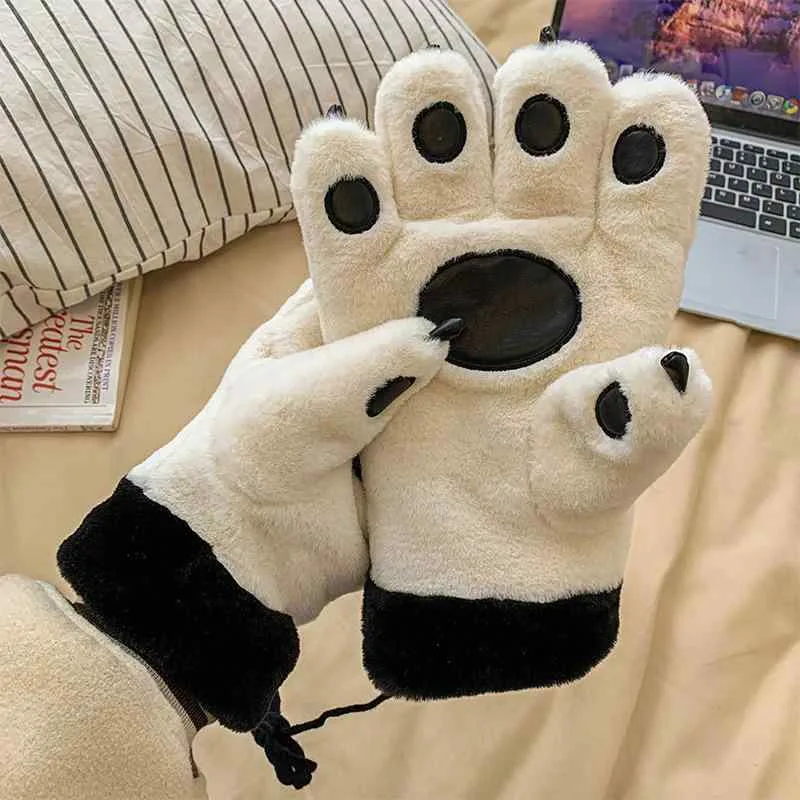 手袋 レディース 冬用 防寒 もこもこ かわいい クマの爪 熊手 くま 指なし 暖かい 裏起毛 厚手 自転車 アウトドア 通学 通勤用 保温性 ソフト ふわふわ ふわもこ 起毛素材 指先カバー 柔らかい スマホ対応 防 秋冬 防寒対策 寒さ対策 ギフト