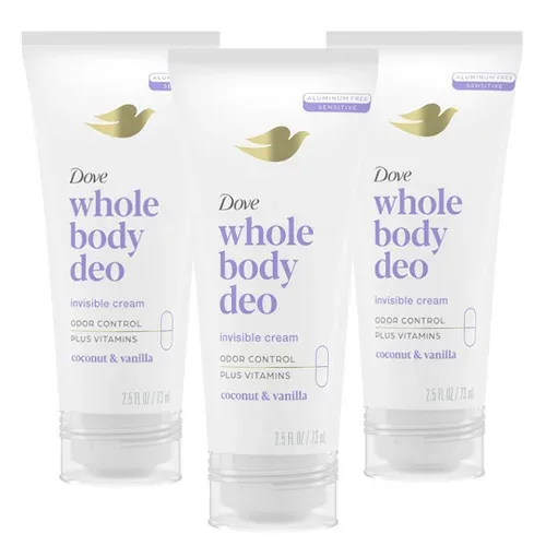 3本セット Dove ダヴ【全身用 / ココナッツバニラ】 デオドラント クリーム 73ml 美容成分配合! アルミニウムフリー 白くならないタイプ Whole Body Deo Aluminum Free Invisible Cream