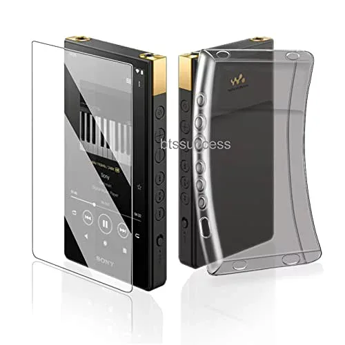 ソニーウォークマン NW-ZX700 NW-ZX706 NW-ZX707 のためのソフトクリア TPU保護シェルスキンケースカバー 薄型 軽量 耐衝撃 擦り傷防止 (クリアブラックケースとガラス)