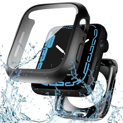 Apple Watch SE Series 6 5 4 44mm ケース 防水 カバー 一体型 新デザイン 2 in 1 前後の保護 高透過率 装着簡単 脱落しやすい 耐衝撃 ブラック 送料無料