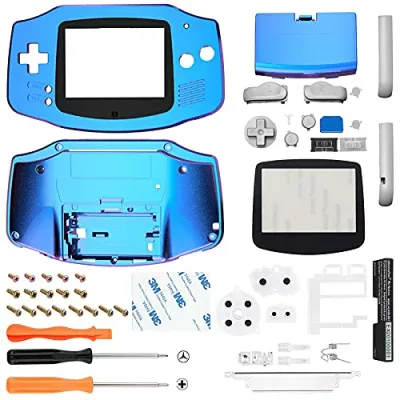 ゲームボーイアドバンス GBA 交換用 シェル フルハウジングカバー ボタン付き IPS 標準LCD 両方に 対応 コンソールとIPSスクリーンは付属していません カメレオンパープルブルー