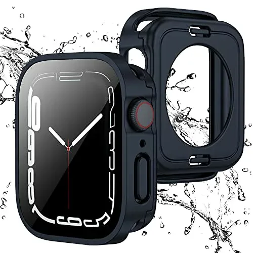 Apple Watch カバー 40mm 防水 ケース 全面保護 アップルウォッチ カバー 直角エッジデザイン 保護 アップルウォッチ Series SE / 6 / 5 / 4 カバー ガラスフィルム 一体型 二重構造 PC環保素材 背面カバー 装着 簡単 ミッドナイト 送料無料