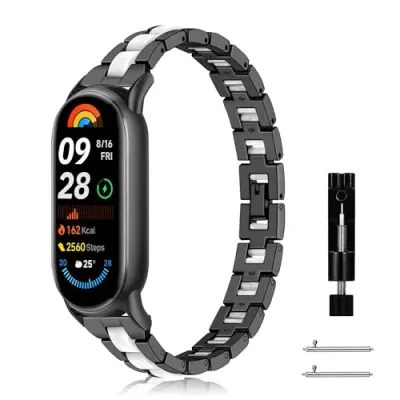 Xiaomi Smart Band 10 / 9 / 8 / Xiaomi Mi Band 10 / 9 / 8 ベルト バンド 樹脂交換ベルト ステンレス製 金属バンド 時計ストラップ 替えストラップ 防錆 耐久性のある 調整器具付き 調整簡単 ビジネス風 男女兼用 ( ブラック )