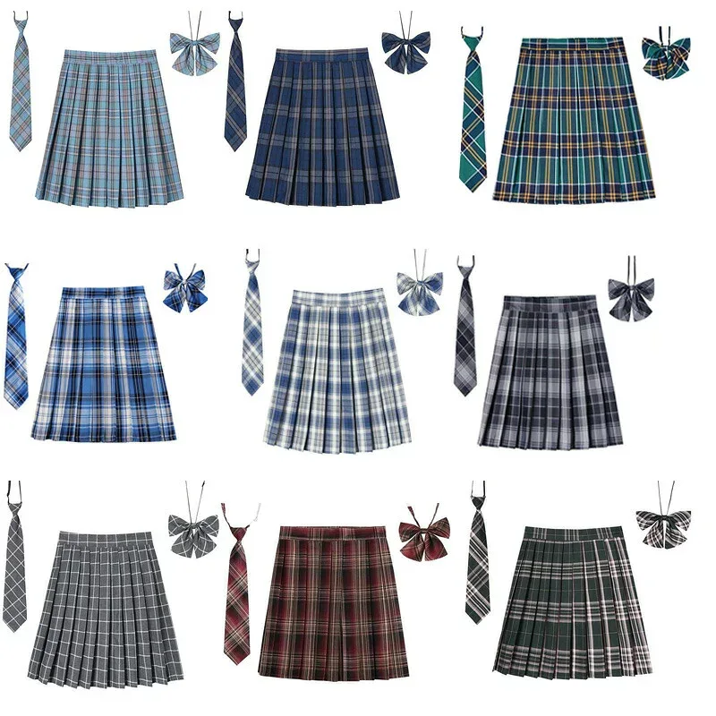ミニスカート プリーツスカート フレア ボトムス スクール制服 15色 チェック柄プリーツスカート 学生服コスチューム 女子高生 制服 TATOYA 大きいサイズ ハイウエスト 着痩せ Aライン 3点セット 蝶結び+ネクタイ+スカート イベント用に最適 20代 30代