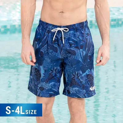 水着 メンズ サーフパンツ ブルー 総柄 海パン サーフショーツ ボードショーツ ハーフパンツ 大きいサイズ 膝丈 ひざ丈 プール 海 海水浴 サーフィン サウナ おしゃれ 水陸両用 吸水速乾 耐塩素 uvカット S M L 2L 3L 4Ld7x0