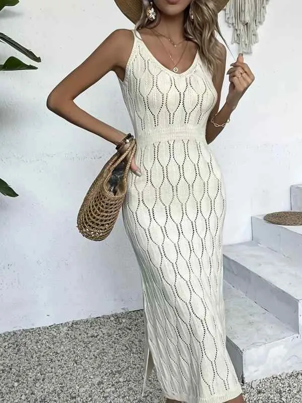 ビーチドレス レディース セクシー ニット ロング 収腰 単色 透け 春夏 女性 夏服 マキシ丈 軽量 涼感 吸湿速乾 接触冷感 高級感 アウトドア リゾート バカンス 海辺