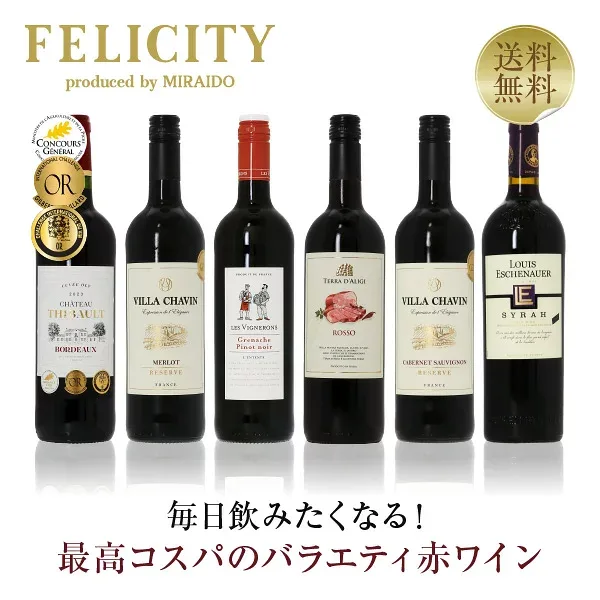 200円OFFクーポン対象 【4】毎日飲みたい!最高コスパワイン バラエティ 赤ワイン 6本セット 第22弾 750ml×6 飲み比べ ワイン セット 【送料無料】【包装不可】
