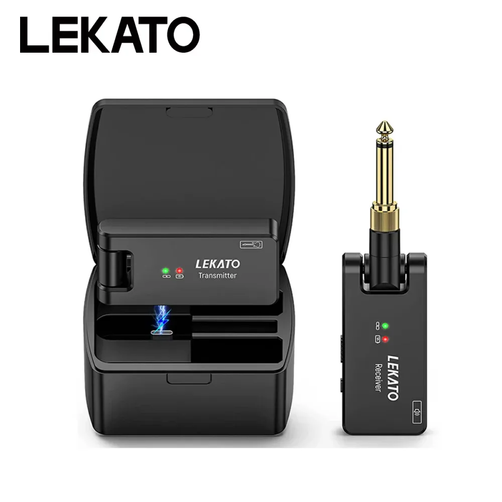 【楽天1位】ギター ワイヤレス システム エレキギター ベース 送受信機 3.5mm 6.35mm Type-c 2.4GHz 4チャンネル 充電式 ケース ボックス 小型 軽量 コンパクト ステレオ放送 190°回転 アコギ エレアコ WS-100 モノラルプラグ付き 軽量 コンパクト