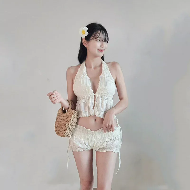 水着 セパレート レディース ハイウエスト バックオープン リゾート 着やせ レトロ シンプル セクシー
