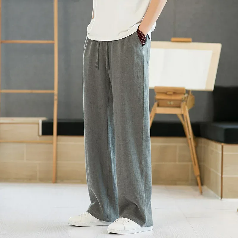 パンツ 男性用 ストレート ワイドレッグ ロング丈 ゆったり 大きいサイズ レジャー 夏 普段使い 軽量 通気性 伸縮性 ストレッチ