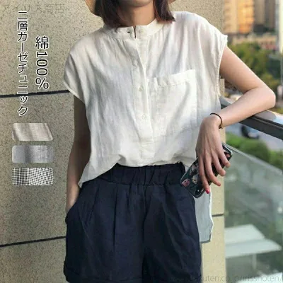 シャツブラウス レディース チュニック 夏 ブラウス ホワイト プルオーバー ガーゼ 綿シャツ コットンシャツ 白 トップス