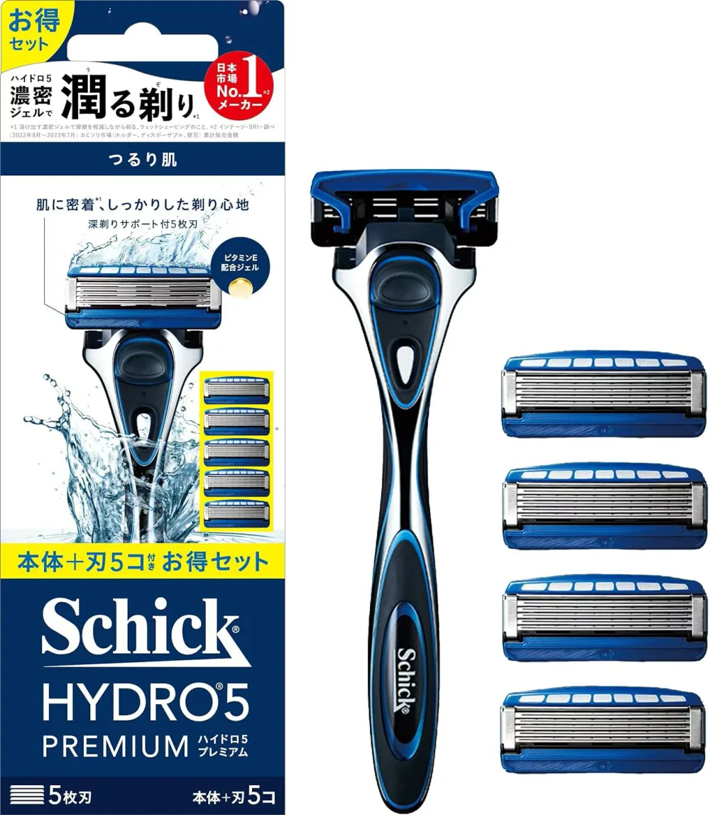 Schick(シック) ハイドロ5プレミアム つるり肌へ コンボパック ホルダー(刃付き+替刃4コ入) ブラック 髭剃り カミソリ プラスチック 男性用