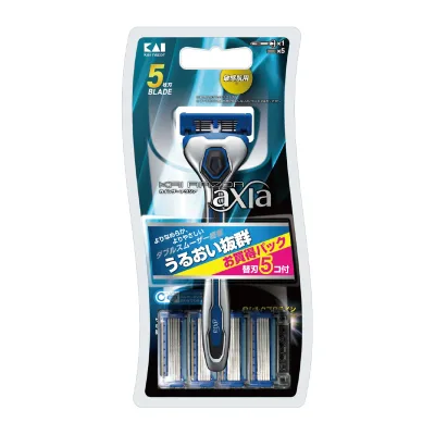 貝印 axia カミソリ 替刃 5個付 メンズ 剃刀 ひげそり T字 5枚刃 カイレザー kai razor