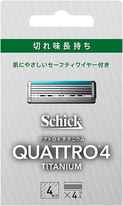 Schick Quattro 4 Titanium 4 Blades Replacement Blades (4 Pieces) with Safety Wire Made in Germany Silver Shaving Razor