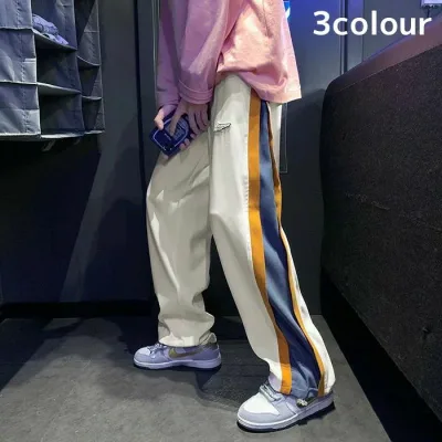 ライン パンツ 3色 ズボン ボトムス ジャージ ゴム ロング ハイウエスト ゆったり 大きいサイズ シンプル 無地 服 下 ダンス 衣装 ヒップホップ HIPHOP レディース メンズ ガールズ ストリート 個性的 奇抜