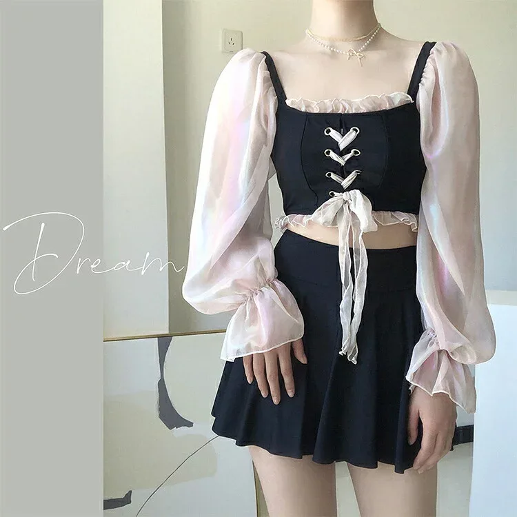 体型カバー 水着 レディース ワンピース セパレート 高校生 10代 2点セット 上下セット 学生 少女 小胸にもぴったり プール ビーチ 夏