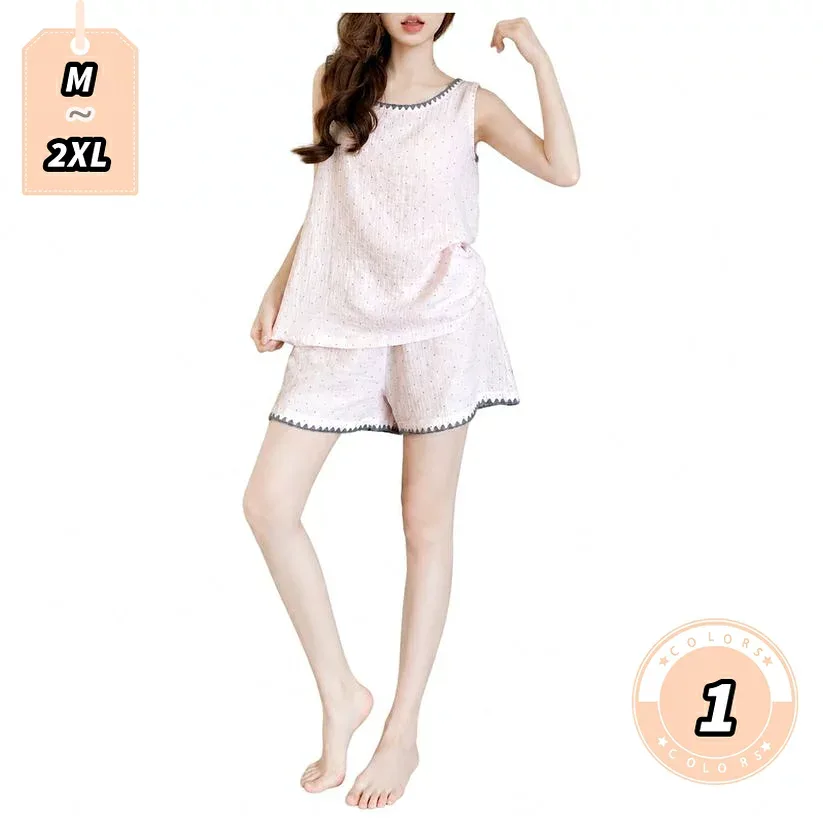 500円OFFクーポン パジャマ レディース 夏 ルームウェア ゆったり 体型カバー ノースリーブ ショートパンツ 2点セット 部屋着 寝巻き かわいい 水玉柄 二重ガーゼ風 涼しい 薄手 ナイトウェア 大きいサイズ lightningbolt