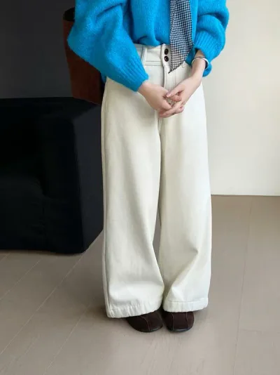 レディース 牛仔パンツ 秋冬 長ズボン 女性用 高腰 直筒 厚手 垂感 スリム 切り替え 綿混 デニム コットン ポリエステル 無弾性 韓国風 日常使い カジュアル スタイル 日韓 ストリート ファッション 軽量 快適 洗い加工 膝下丈 ゆったり シルエ