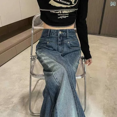 レディース 牛仔パンツ 黒 ワイドレッグ 高腰 ロング丈 韓国スタイル ゆったり シルエット スリム効果 垂れ感 床引き 通勤用 気質風 コットン素材 ストレッチなし デニム生地 春夏 秋冬 普段使い 軽量 ビッグシルエット 洗い加工 再生繊維 アイボリ