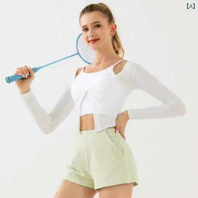 女性用 長袖 ツイスト 速乾 フィットネス トップス ヨガウェア ランニング ジム 屋外 伸縮性 ニット ナイロン スパンデックス 混紡 スリム 体型カバー セットイン クルーネック セットアップ ヒップ丈 ホワイト グレー ブラック ピンクパープル ア