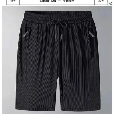 メンズ ビーチパンツ 膝丈 速乾 薄手 夏用 縦ストライプ ワイドレッグ 軽量 伸縮性 ポリエステル混紡 カジュアル ブラック グレー スポーツ ビーチウェア ストリートファッション