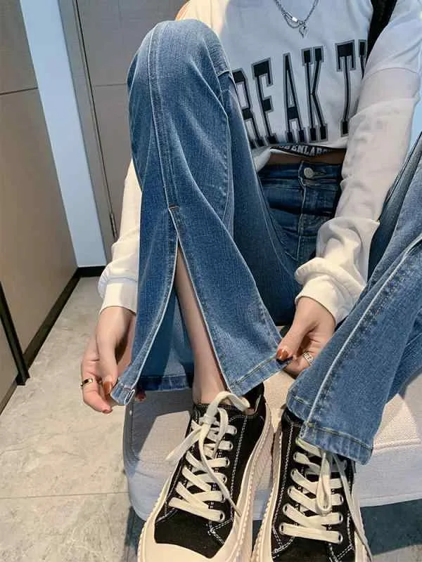 デニムパンツ レディース ハイウエスト スキニーパンツ ベルボトムパンツ 春秋 カジュアル 伸縮性 高弾性 レトロブルー 110文字