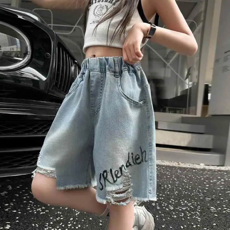 女の子 夏服 デニム ショートパンツ 140cm 150cm 160cm 170cm 破れ加工 ファッションパンツ ファッション カジュアルパンツ 子供服 潮風 普段使い 通学用