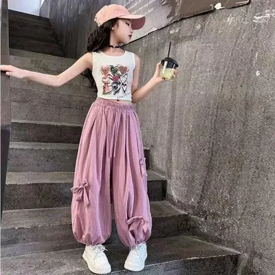 ロングパンツ キッズ 女の子 春夏 接触冷感 裾絞り 闊脚パンツ ワイドパンツ ジョガーパンツ 柔らかい 吸湿速乾 ルーズフィット 普段使い 通学用 カジュアル