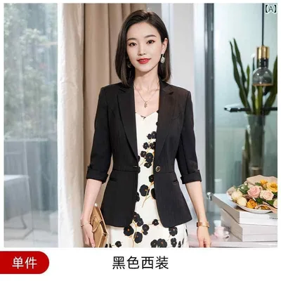 青い 七 分 袖の スーツの コートの 女性の カジュアルな 小さい 体の 夏の 薄い 金の 女神の 範の 気質の 韓 系の スーツの 上着