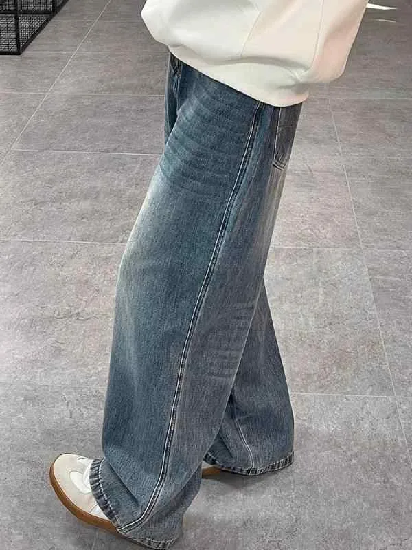 デニムパンツ メンズ ワイドパンツ ルーズフィット レトロ ウォッシュ加工 コットン ストレート ロングパンツ ボトムス 春 秋 カジュアル 通学 デート ブルー 青 10代 20代