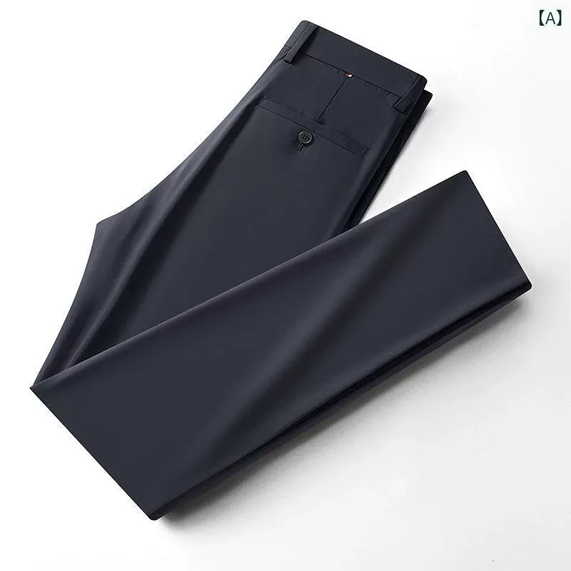 カジュアルパンツ メンズ 春夏 接触冷感 薄手 形態安定 ストレッチ ストレートパンツ ロングパンツ ボトムス スラックス 普段使い ビジネス 通勤 無地 ネイビー グレー ブラック