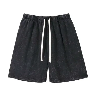 ハーフパンツ メンズ 運動 スポーツ ショートパンツ ヴィンテージ風 綿 コットン ウォッシュ加工 切りっぱなし 五分丈 普段使い 旅行 レジャー ブラック グレー グリーン 夏 カジュアル ゆったり 膝丈 太め