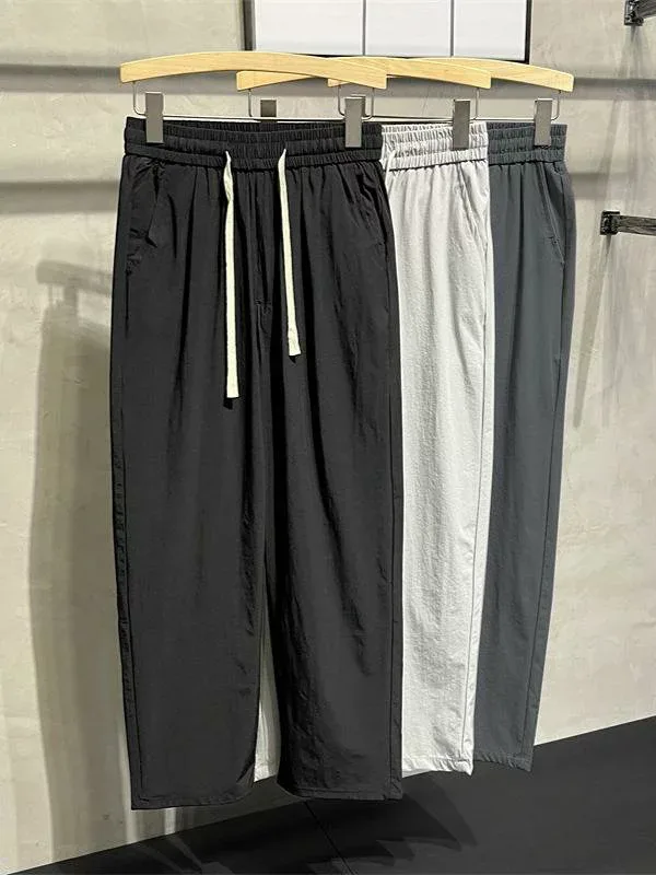 カジュアルパンツ メンズ 10代 20代 涼しい 薄手 無地 ポリエステル 微ストレッチ ストレート ボトムス 普段使い 通学 日常使い ブラック グレー ダークグレー 夏 スポーツ 部屋着 ルームウェア イージーパンツ 運動 ゆったり
