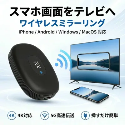 【4K対応 5G高速伝送】MEEKI HDMIミラーキャスト 2025新版正規品 ワイヤレスミラーリング スマホ画面をテレビへ 横・縦切り替え iOS Android Windows MAC OS 日本語取説書付 音ズレなし 会議 映画 ポイント消化 プレゼント ギフト 人気 おすすめ 新生活 母の日 父の日 誕生日