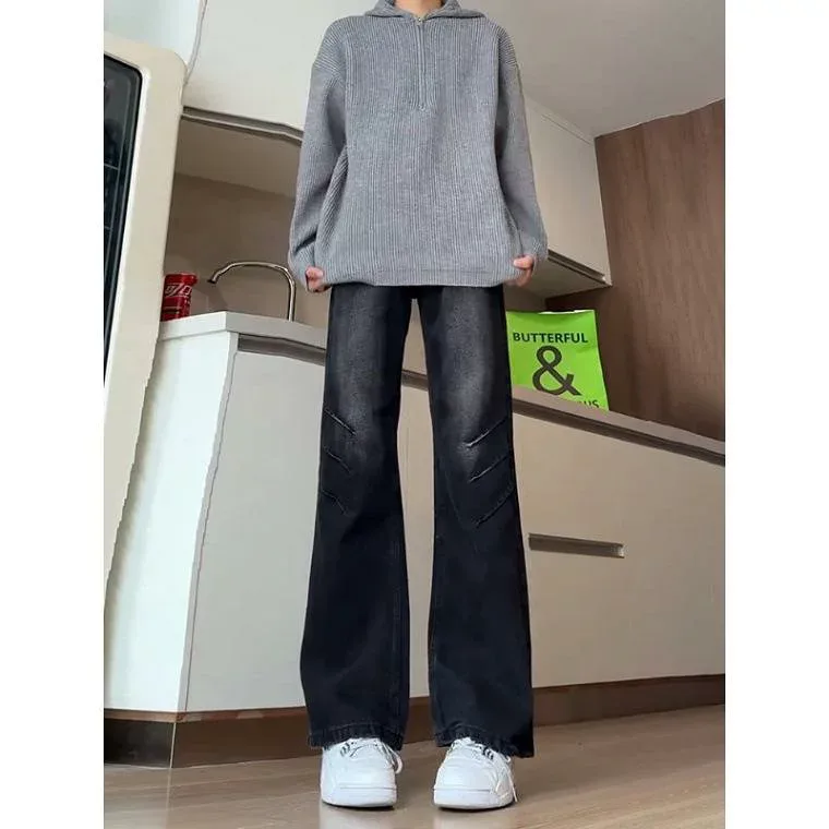デニム メンズ ストレート ジーンズ 黒 ブラック Gパン ジーパン ズボン パンツ 細身 スリム 伸縮性 ストレッチ オールシーズン