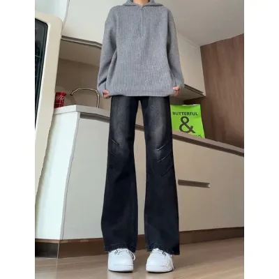 デニム メンズ ストレート ジーンズ 黒 ブラック Gパン ジーパン ズボン パンツ 細身 スリム 伸縮性 ストレッチ オールシーズン