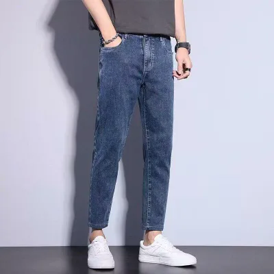 ジーンズ メンズ テーパードパンツ ストレッチ 9分丈 デニムパンツ 薄手 男性用 カジュアルパンツ 水洗い加工 ブルージーンズ