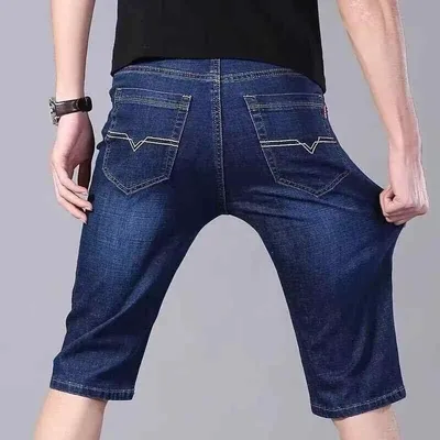 デニム メンズ ハーフパンツ 5分丈 膝丈 ストレート 薄手 伸縮性 夏 カジュアル ジーパン ショーパン 短パン 男性用